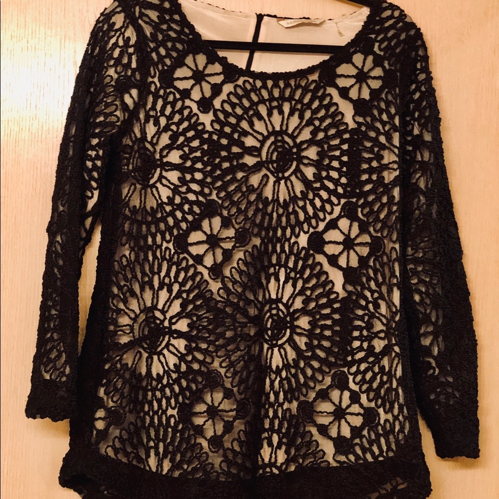 NWT Soft Surroundings Black Hand Crocheted Blouse